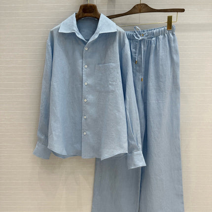 LP STRAIGHT-LEG LINEN PANTS IN BLUE