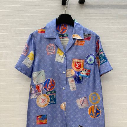 LV SHORT-SLEEVE PRINTED SILK BLOUSE 268222