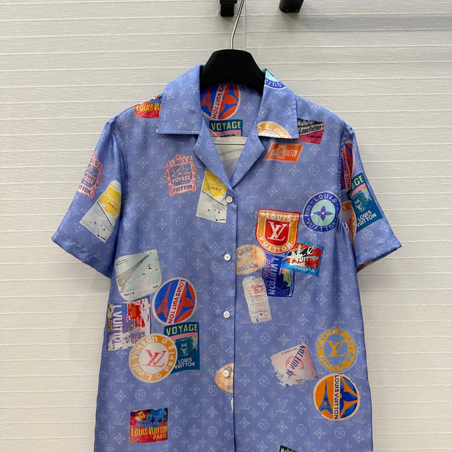 LV SHORT-SLEEVE PRINTED SILK BLOUSE 268222