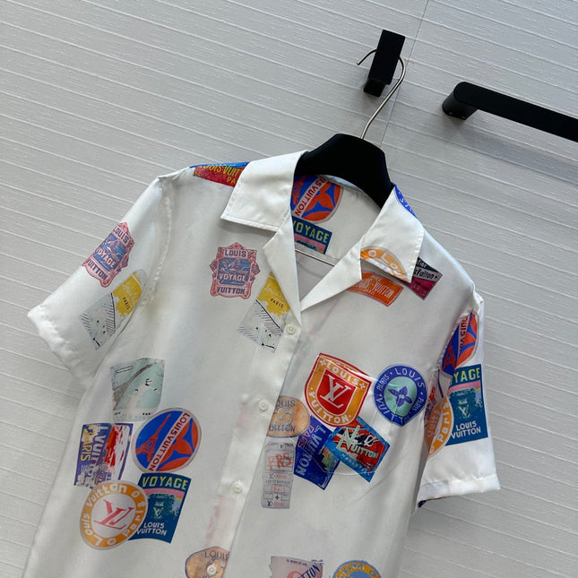 LV SHORT-SLEEVE PRINTED SILK BLOUSE 268226