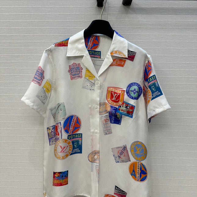 LV SHORT-SLEEVE PRINTED SILK BLOUSE 268226