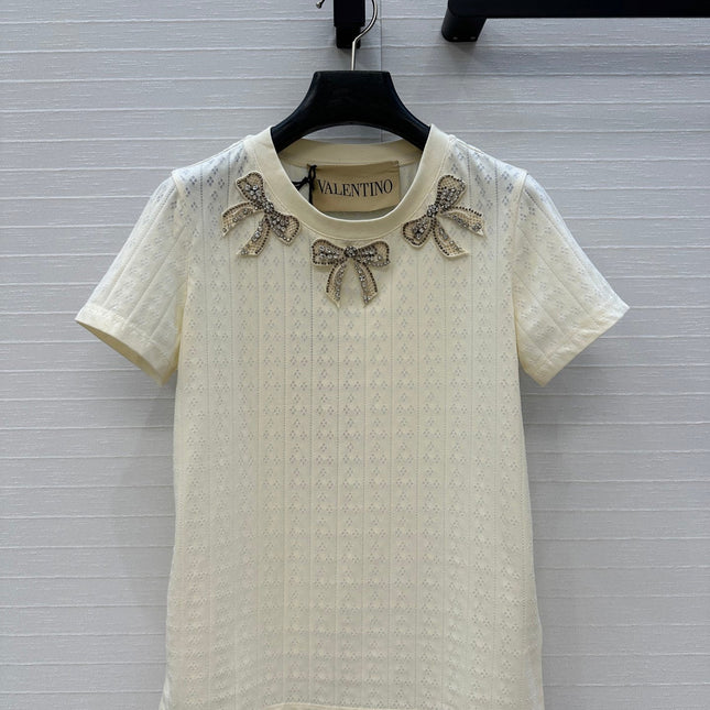 VALENTINO T-SHIRT WITH BOW COLLAR AND RHINESTONES 276158
