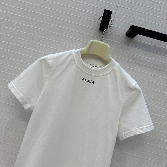 ALAIA ROUND-NECK T-SHIRT WITH EMBROIDERED LOGO 276076