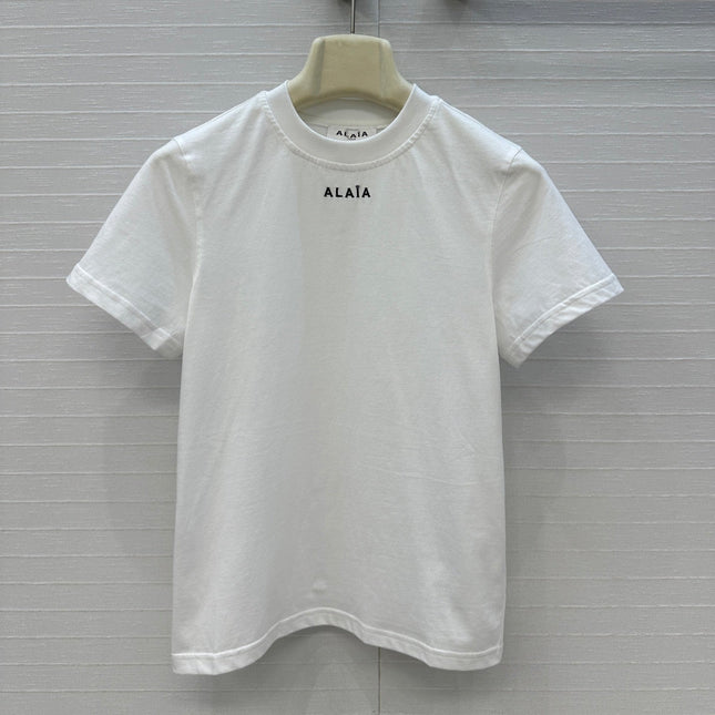 ALAIA ROUND-NECK T-SHIRT WITH EMBROIDERED LOGO 276076