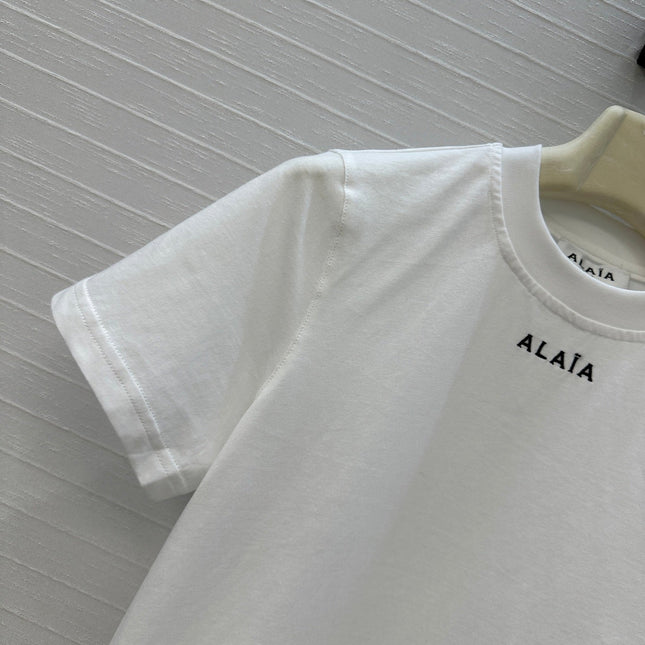 ALAIA ROUND-NECK T-SHIRT WITH EMBROIDERED LOGO 276076