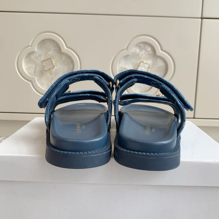 LV TWO-STRAP SANDALS 25S IN BLUE DENIM AND CALFSKIN WITH GOLD HARDWARE