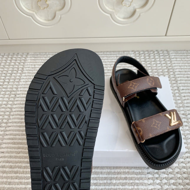 LV SANDALS 25S IN BROWN MIX BLACK CALFSKIN WITH GOLD HARDWARE
