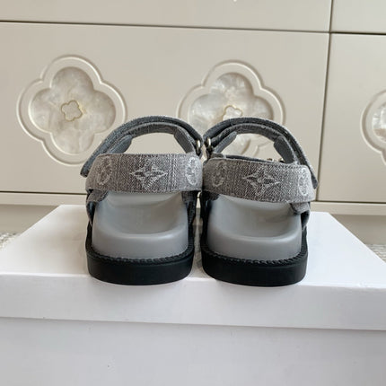LV SANDALS 25S IN GREY DENIM AND CALFSKIN WITH SILVER HARDWARE