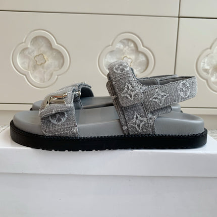 LV SANDALS 25S IN GREY DENIM AND CALFSKIN WITH SILVER HARDWARE