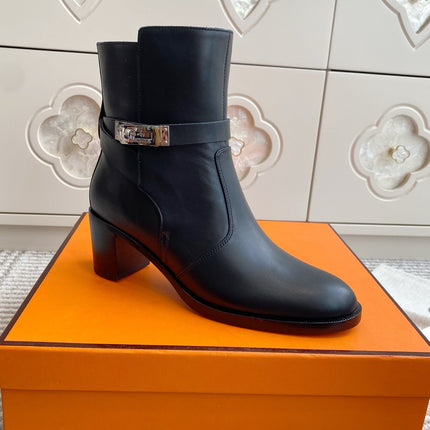 HM 25S FRENCHIE 50 ANKLE BOOT 50 MM IN BLACK LAMBSKIN WITH SILVER HARDWARE