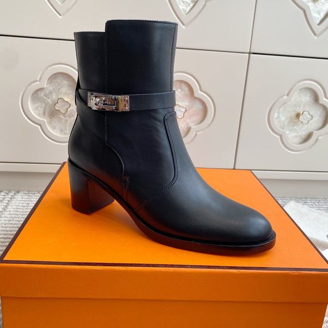 HM 25S FRENCHIE 50 ANKLE BOOT 50 MM IN BLACK LAMBSKIN WITH SILVER HARDWARE