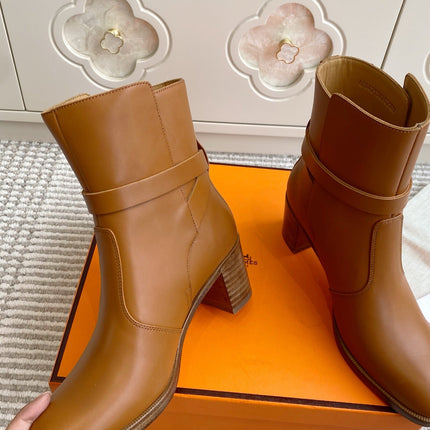 HM 25S FRENCHIE 50 ANKLE BOOT 50 MM IN BROWN LAMBSKIN WITH SILVER HARDWARE
