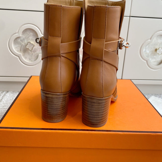 HM 25S FRENCHIE 50 ANKLE BOOT 50 MM IN BROWN LAMBSKIN WITH SILVER HARDWARE