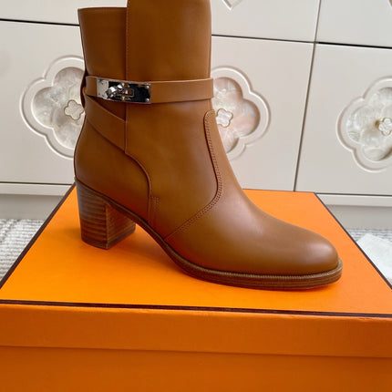 HM 25S FRENCHIE 50 ANKLE BOOT 50 MM IN BROWN LAMBSKIN WITH SILVER HARDWARE