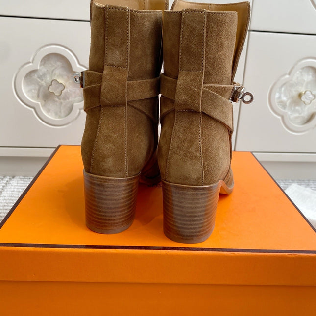 HM 25S FRENCHIE 50 ANKLE BOOT 50 MM IN BROWN SUEDE WITH SILVER HARDWARE