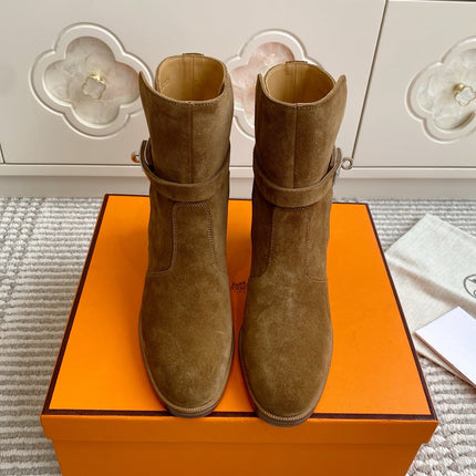 HM 25S FRENCHIE 50 ANKLE BOOT 50 MM IN BROWN SUEDE WITH SILVER HARDWARE