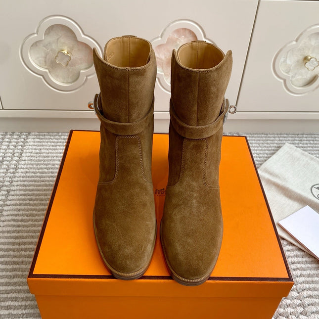 HM 25S FRENCHIE 50 ANKLE BOOT 50 MM IN BROWN SUEDE WITH SILVER HARDWARE