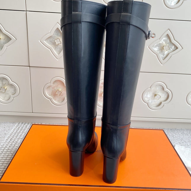 HM 25S TALL BOOTS 90 MM IN BLACK LAMBSKIN WITH SILVER HARDWARE
