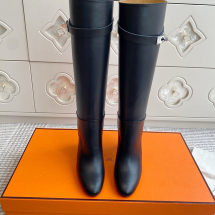 HM 25S TALL BOOTS 90 MM IN BLACK LAMBSKIN WITH SILVER HARDWARE