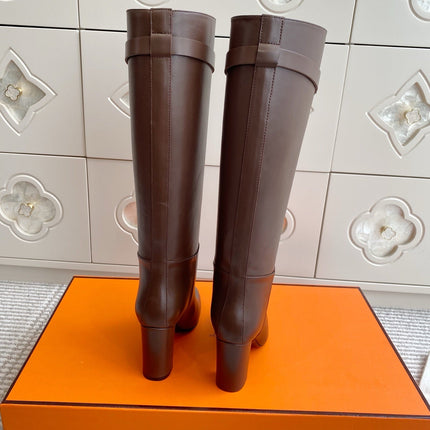 HM 25S TALL BOOTS 90 MM IN DARK BROWN LAMBSKIN WITH SILVER HARDWARE