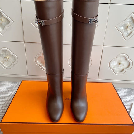 HM 25S TALL BOOTS 90 MM IN DARK BROWN LAMBSKIN WITH SILVER HARDWARE