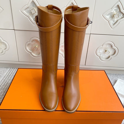 HM 25S JUMPING BOOTS IN BROWN LAMBSKIN WITH SILVER HARDWARE