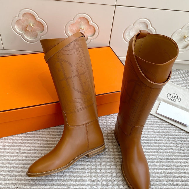 HM 25S JUMPING BOOTS IN BROWN LAMBSKIN WITH SILVER HARDWARE