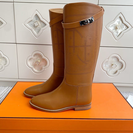 HM 25S JUMPING BOOTS IN BROWN LAMBSKIN WITH SILVER HARDWARE