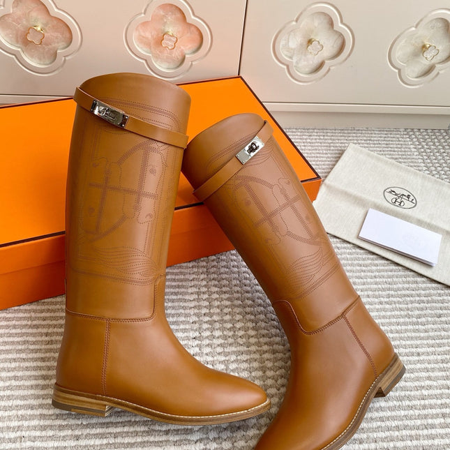HM 25S JUMPING BOOTS IN BROWN LAMBSKIN WITH SILVER HARDWARE