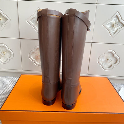 HM 25S JUMPING BOOTS IN DARK BROWN LAMBSKIN WITH SILVER HARDWARE