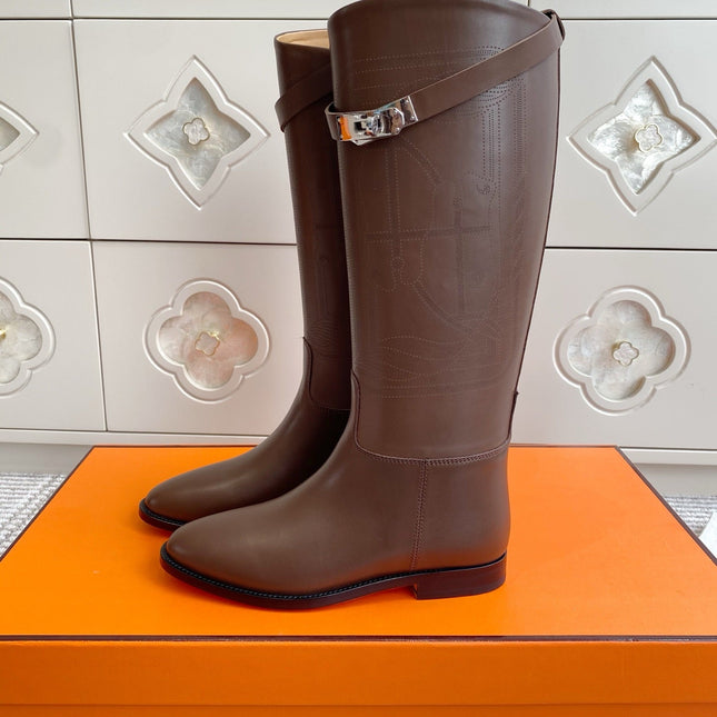 HM 25S JUMPING BOOTS IN DARK BROWN LAMBSKIN WITH SILVER HARDWARE