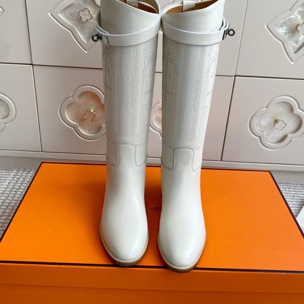 HM 25S JUMPING BOOTS IN WHITE LAMBSKIN WITH SILVER HARDWARE
