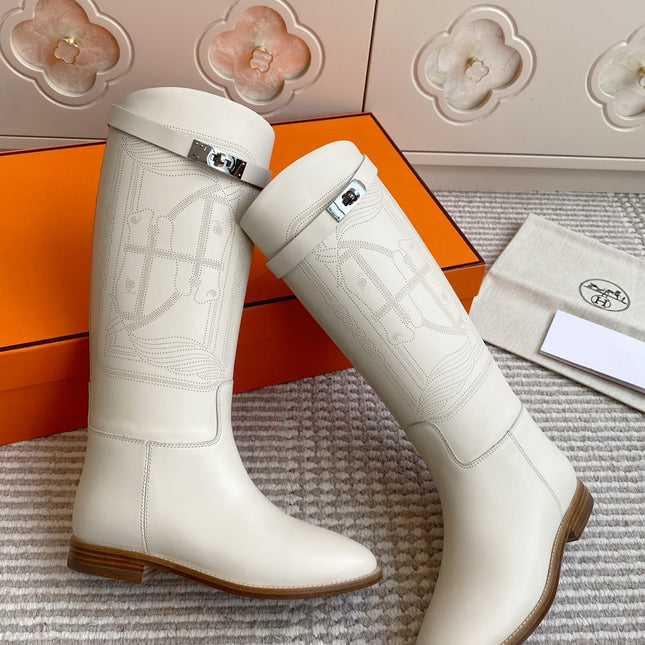 HM 25S JUMPING BOOTS IN WHITE LAMBSKIN WITH SILVER HARDWARE