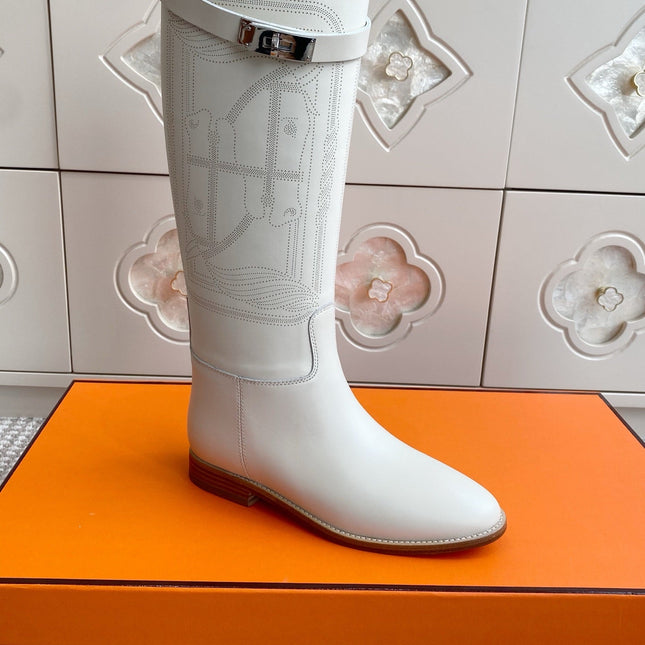 HM 25S JUMPING BOOTS IN WHITE LAMBSKIN WITH SILVER HARDWARE