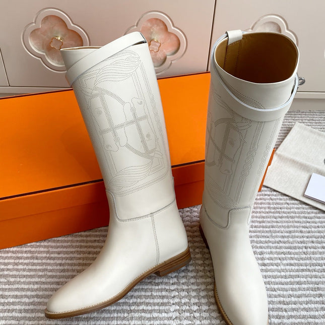 HM 25S JUMPING BOOTS IN WHITE LAMBSKIN WITH SILVER HARDWARE