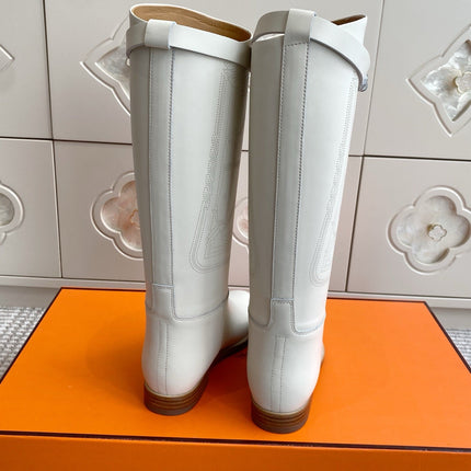 HM 25S JUMPING BOOTS IN WHITE LAMBSKIN WITH SILVER HARDWARE