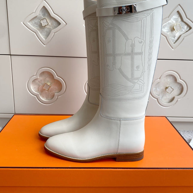 HM 25S JUMPING BOOTS IN WHITE LAMBSKIN WITH SILVER HARDWARE