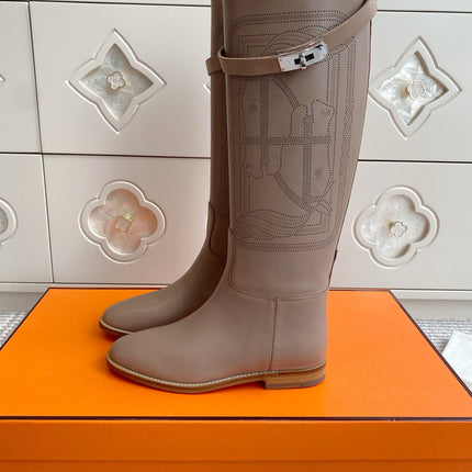 HM 25S JUMPING BOOTS IN LIGHT CARAMEL BROWN LAMBSKIN WITH SILVER HARDWARE