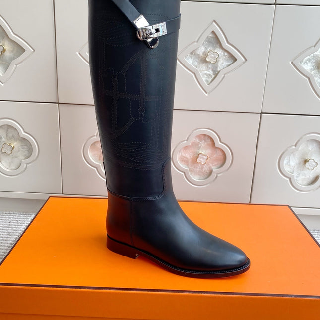 HM 25S JUMPING BOOTS IN BLACK LAMBSKIN WITH SILVER HARDWARE