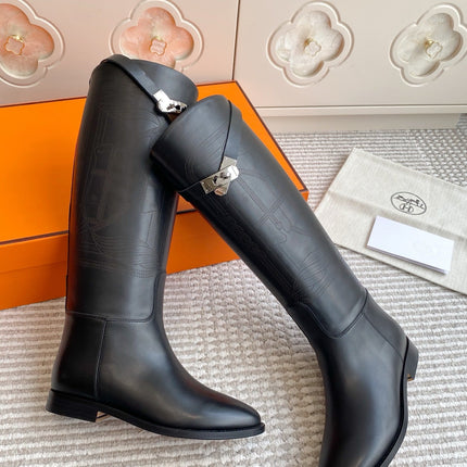 HM 25S JUMPING BOOTS IN BLACK LAMBSKIN WITH SILVER HARDWARE