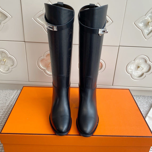 HM 25S JUMPING BOOTS IN BLACK LAMBSKIN WITH SILVER HARDWARE