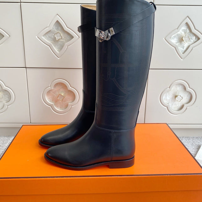 HM 25S JUMPING BOOTS IN BLACK LAMBSKIN WITH SILVER HARDWARE