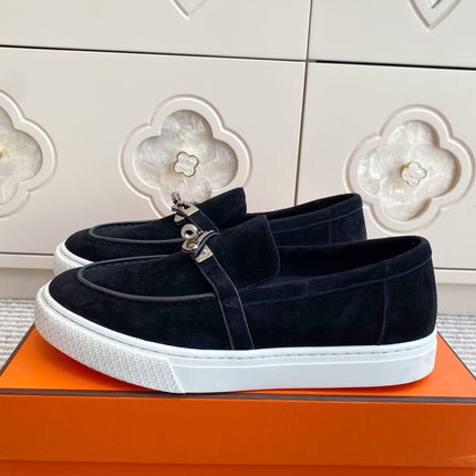 HM 25S SLIP-ON IN BLACK SUEDE WITH SILVER HARDWARE