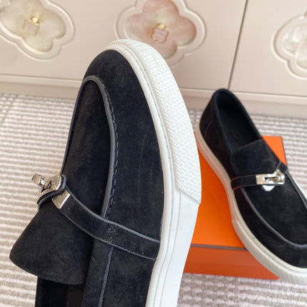 HM 25S SLIP-ON IN BLACK SUEDE WITH SILVER HARDWARE