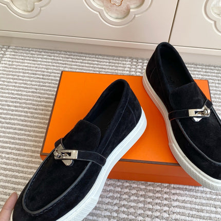 HM 25S SLIP-ON IN BLACK SUEDE WITH SILVER HARDWARE