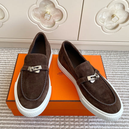HM 25S SLIP-ON IN DARK BROWN SUEDE WITH SILVER HARDWARE