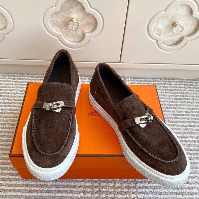 HM 25S SLIP-ON IN DARK BROWN SUEDE WITH SILVER HARDWARE