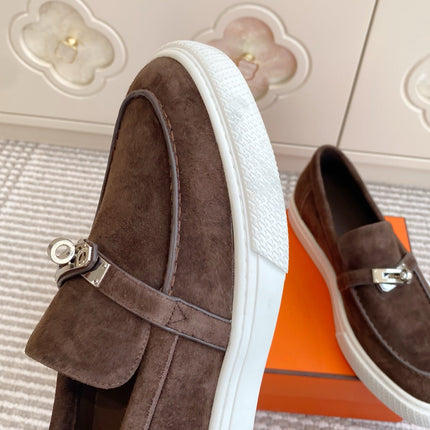 HM 25S SLIP-ON IN DARK BROWN SUEDE WITH SILVER HARDWARE