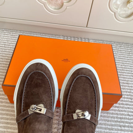 HM 25S SLIP-ON IN DARK BROWN SUEDE WITH SILVER HARDWARE
