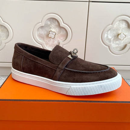HM 25S SLIP-ON IN DARK BROWN SUEDE WITH SILVER HARDWARE